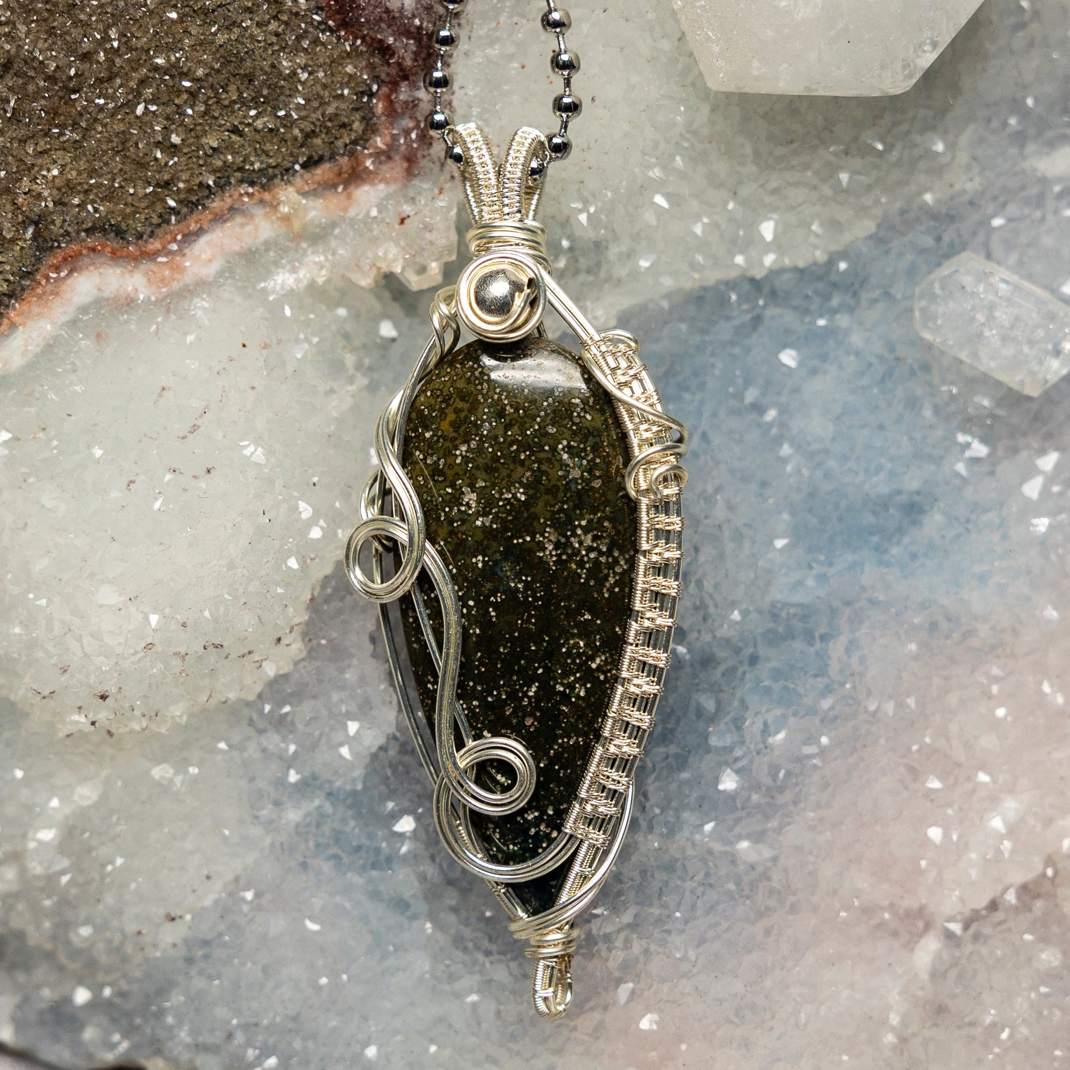 Ocean Jasper Wire Wrap Crystal Pendant #2 - SJB-DIAMOND ELITES
