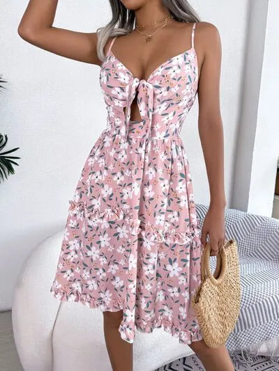 Printed Plunge Sleeve Cami Dress Pi-Mart