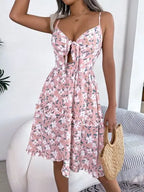 Printed Plunge Sleeve Cami Dress Pi-Mart