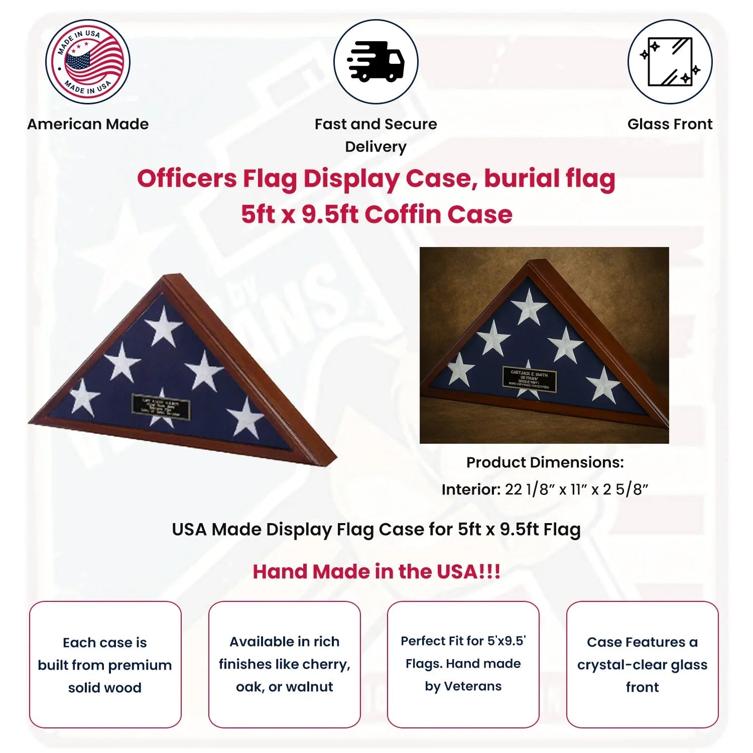 Officers Flag Display Case, burial flag 5ft x 9.5ft Coffin Case The Military Gift Store