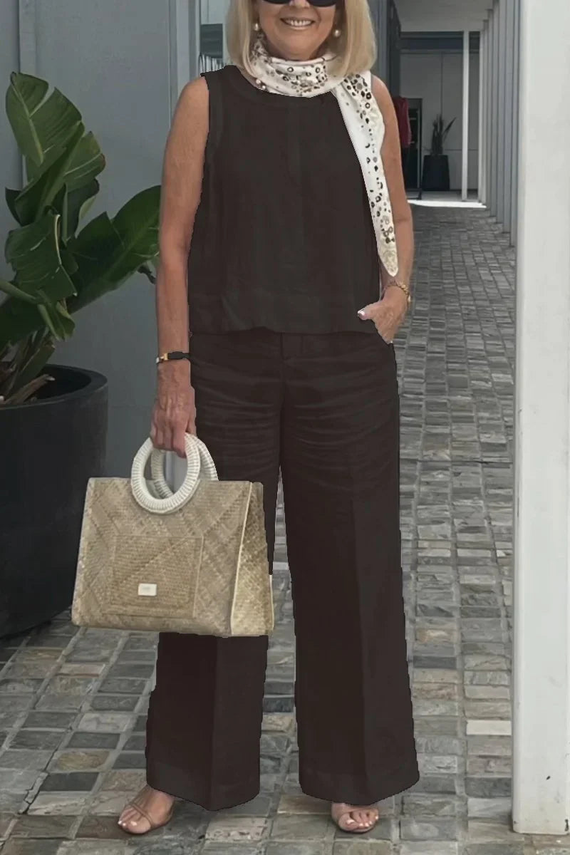 Cotton and Linen Sleeveless Suit Pi-Mart