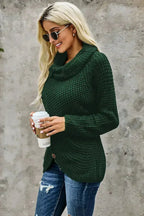Olive Green Buttoned Wrap Turtleneck Sweater - SJB-DIAMOND ELITES