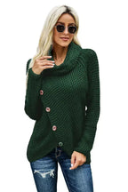 Olive Green Buttoned Wrap Turtleneck Sweater - SJB-DIAMOND ELITES