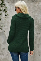 Olive Green Buttoned Wrap Turtleneck Sweater - SJB-DIAMOND ELITES