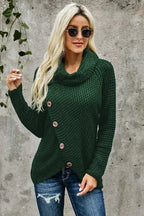 Olive Green Buttoned Wrap Turtleneck Sweater - SJB-DIAMOND ELITES