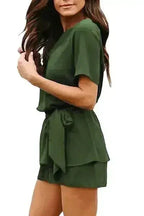 Olive Half Sleeves Peplum Waist Summer Romper