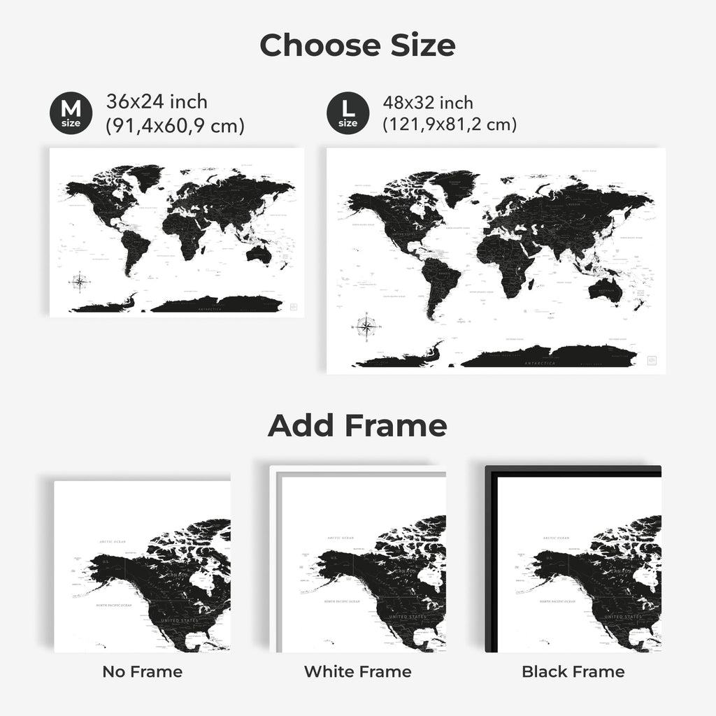 World Map on Canvas - Onyx - SJB-DIAMOND ELITES