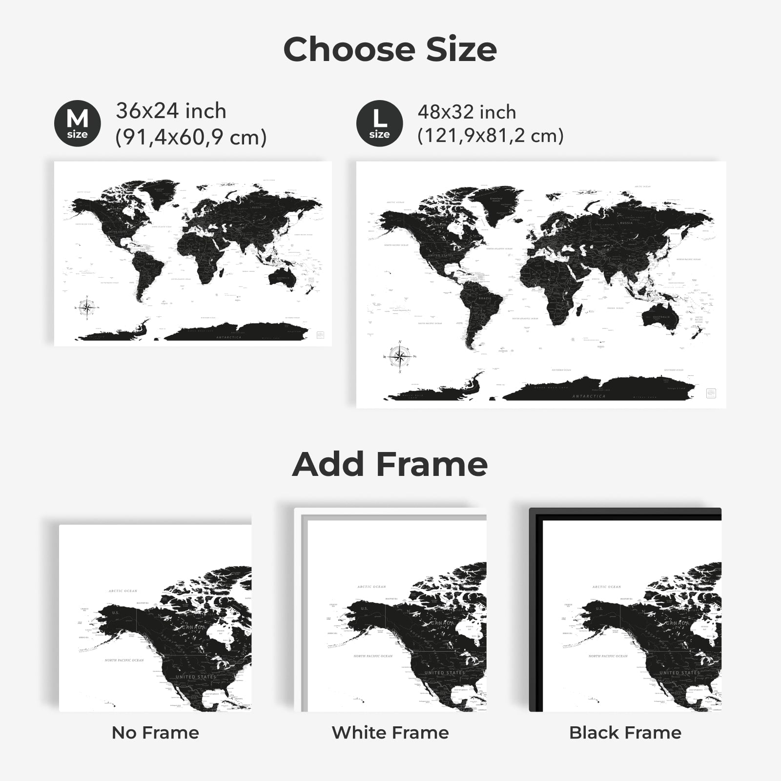 World Map on Canvas - Onyx - SJB-DIAMOND ELITES