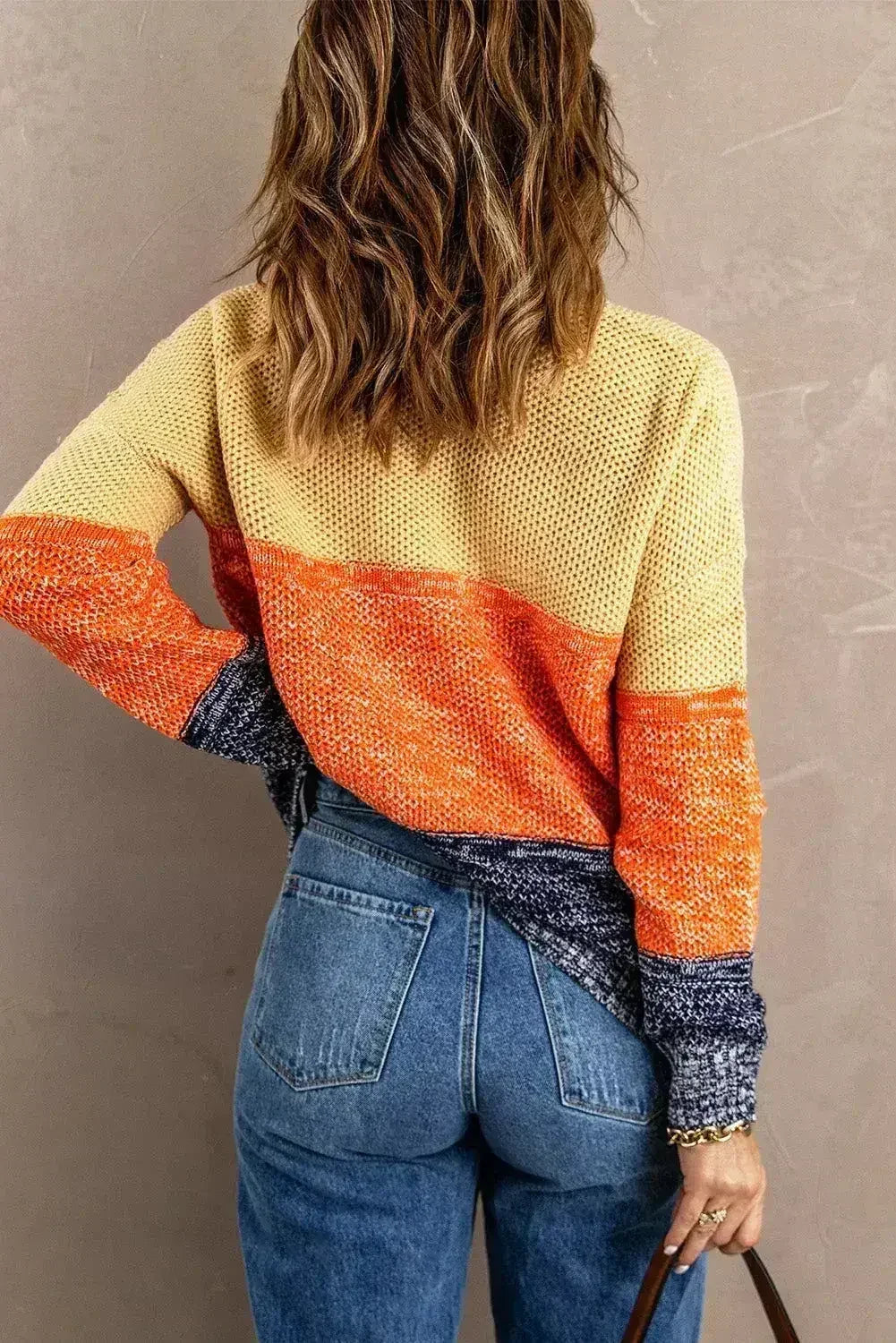 Orange & Blue Color Block Sweater | Women’s Winter Knit | Femstylo - SJB-DIAMOND ELITES