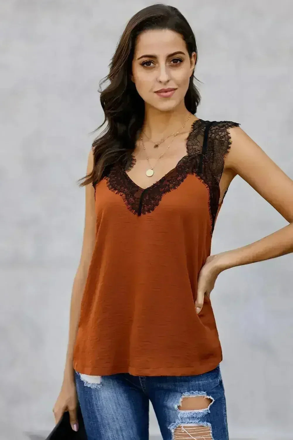 Orange Sleeveless One More Night Lace Cami Tank - SJB-DIAMOND ELITES