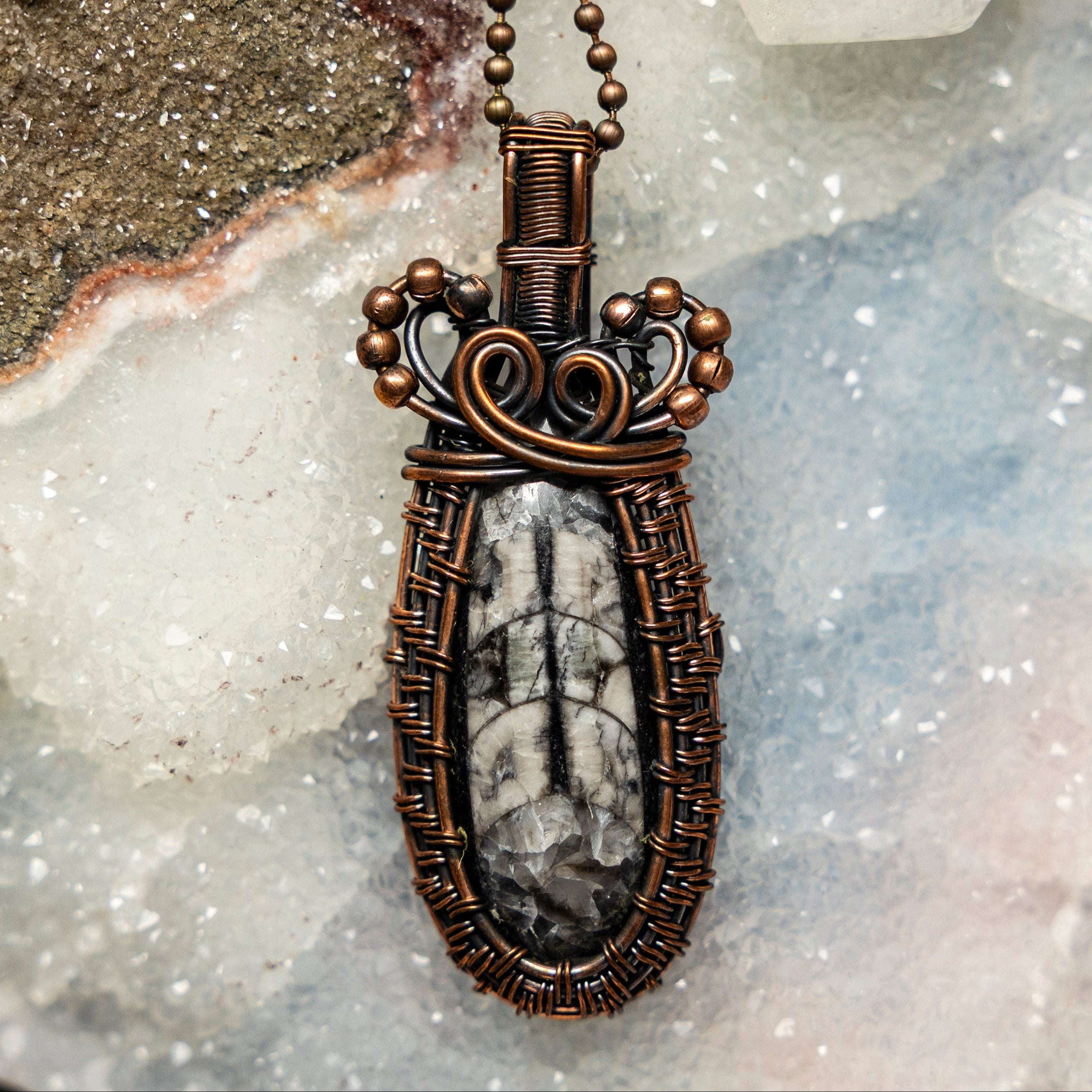 Orthoceras Fossil Wire Wrap Crystal Pendant #3 - SJB-DIAMOND ELITES