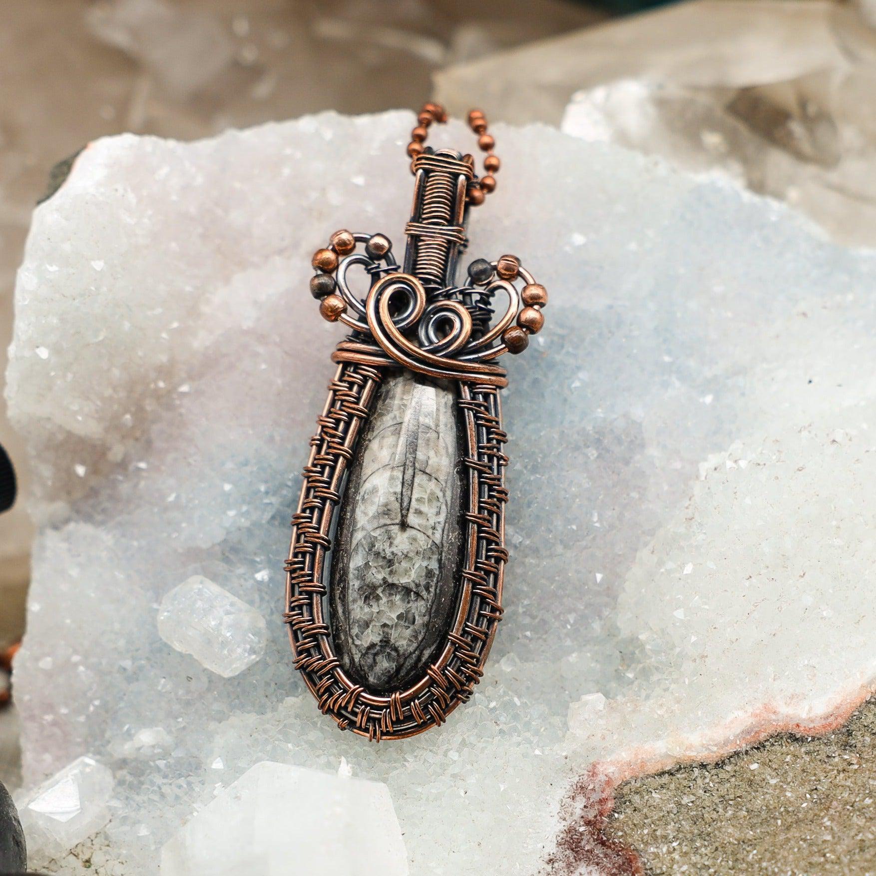 Orthoceras Fossil Wire Wrap Crystal Pendant - Ancestral - SJB-DIAMOND ELITES