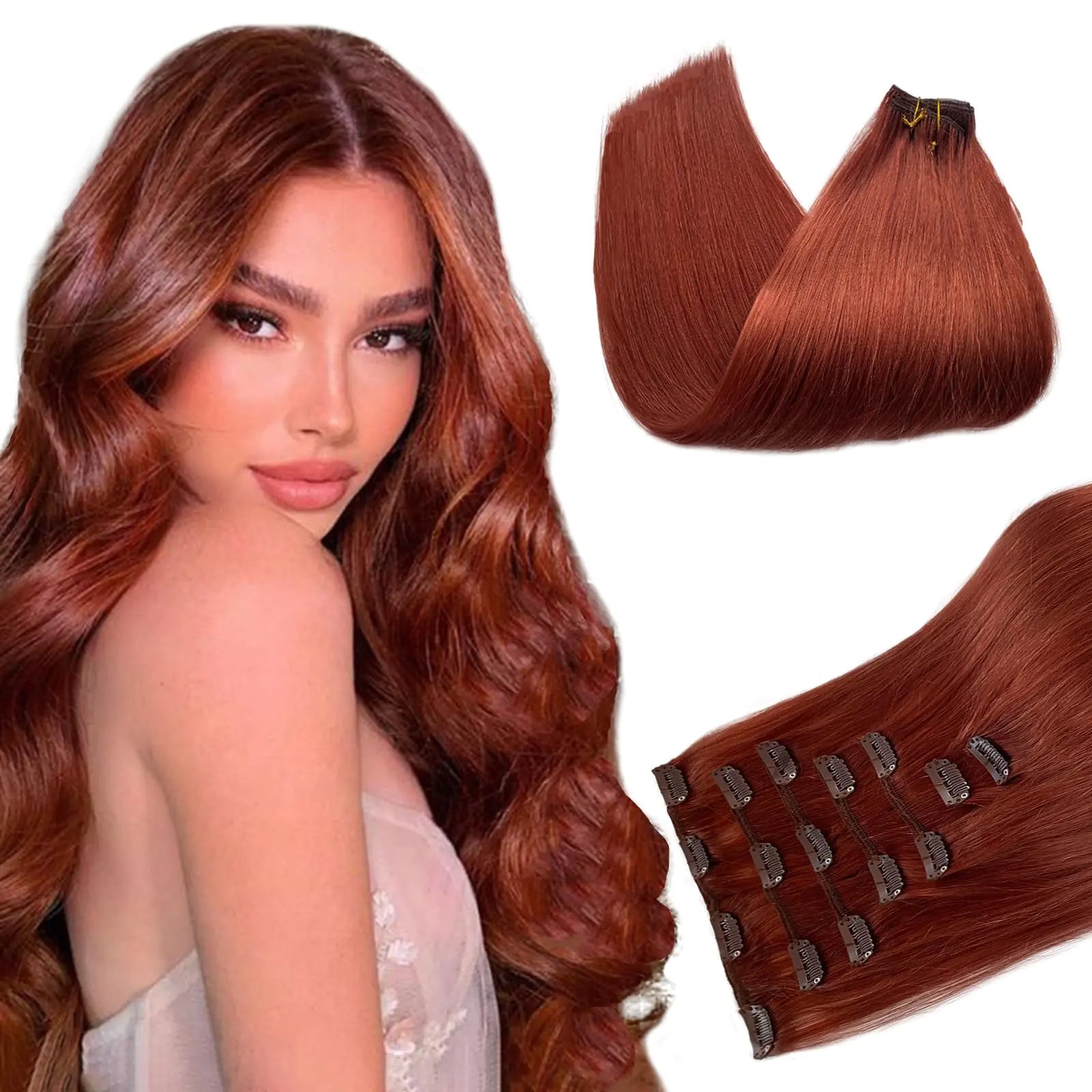 Belaved Clip in Hair Extensions Auburn Hair Extensions Real Human Hair Clip ins Extensions 7 Pcs 70G Real Hair Extensions Clip in Human Hair 18 Inch Remy Clip in Extensions #135 Pi-Mart