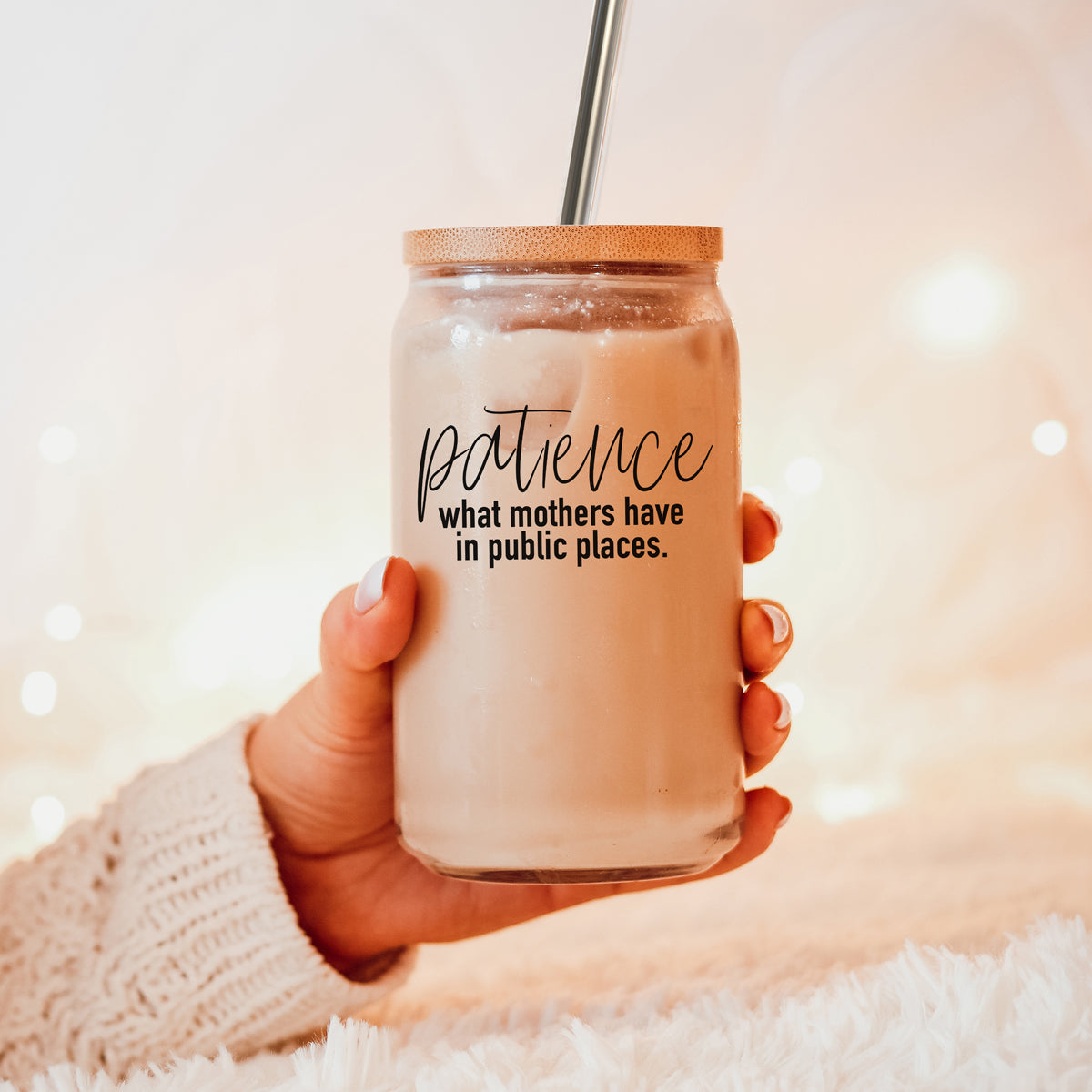 17oz Glass Tumbler With Bamboo Lid And 2 Stainless Straws, Mom Humor BandsCo Straps