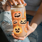 Pumpkin 20oz Glass Tumbler with Bamboo Lid, 2 Stainless Straws & Straw Cleaner BandsCo Straps