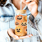 Pumpkin 20oz Glass Tumbler with Bamboo Lid, 2 Stainless Straws & Straw Cleaner BandsCo Straps