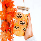 Pumpkin 20oz Glass Tumbler with Bamboo Lid, 2 Stainless Straws & Straw Cleaner BandsCo Straps