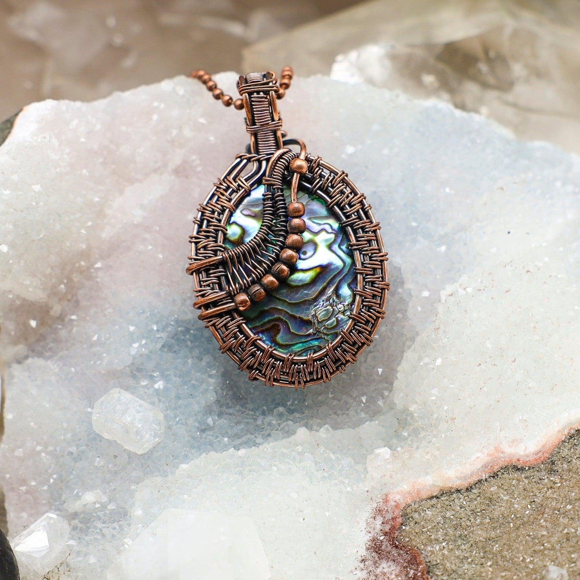 Paua Abalone Shell Wire Wrap Crystal Pendant - SJB-DIAMOND ELITES