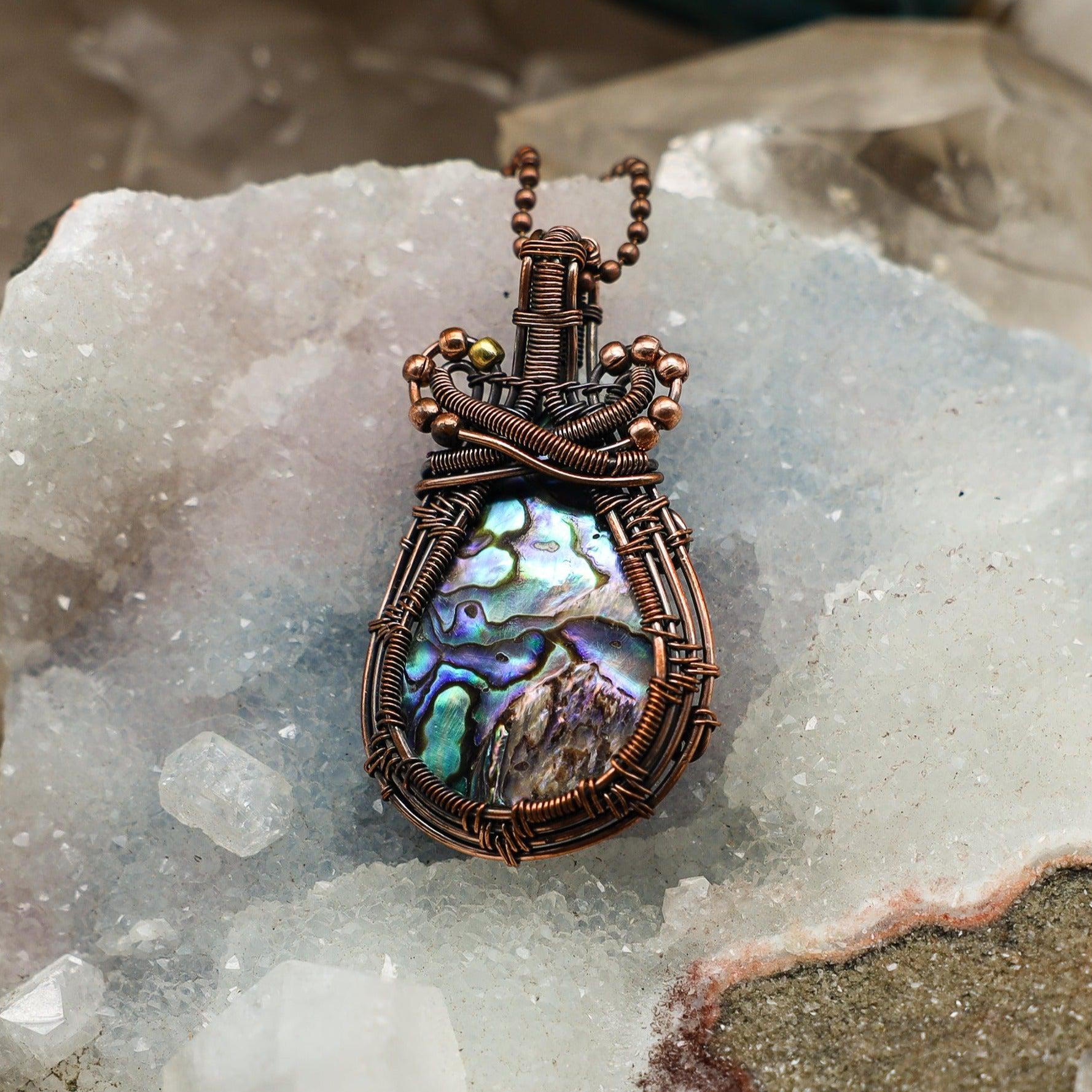 Paua Shell Wire Wrap Crystal Pendant - SJB-DIAMOND ELITES
