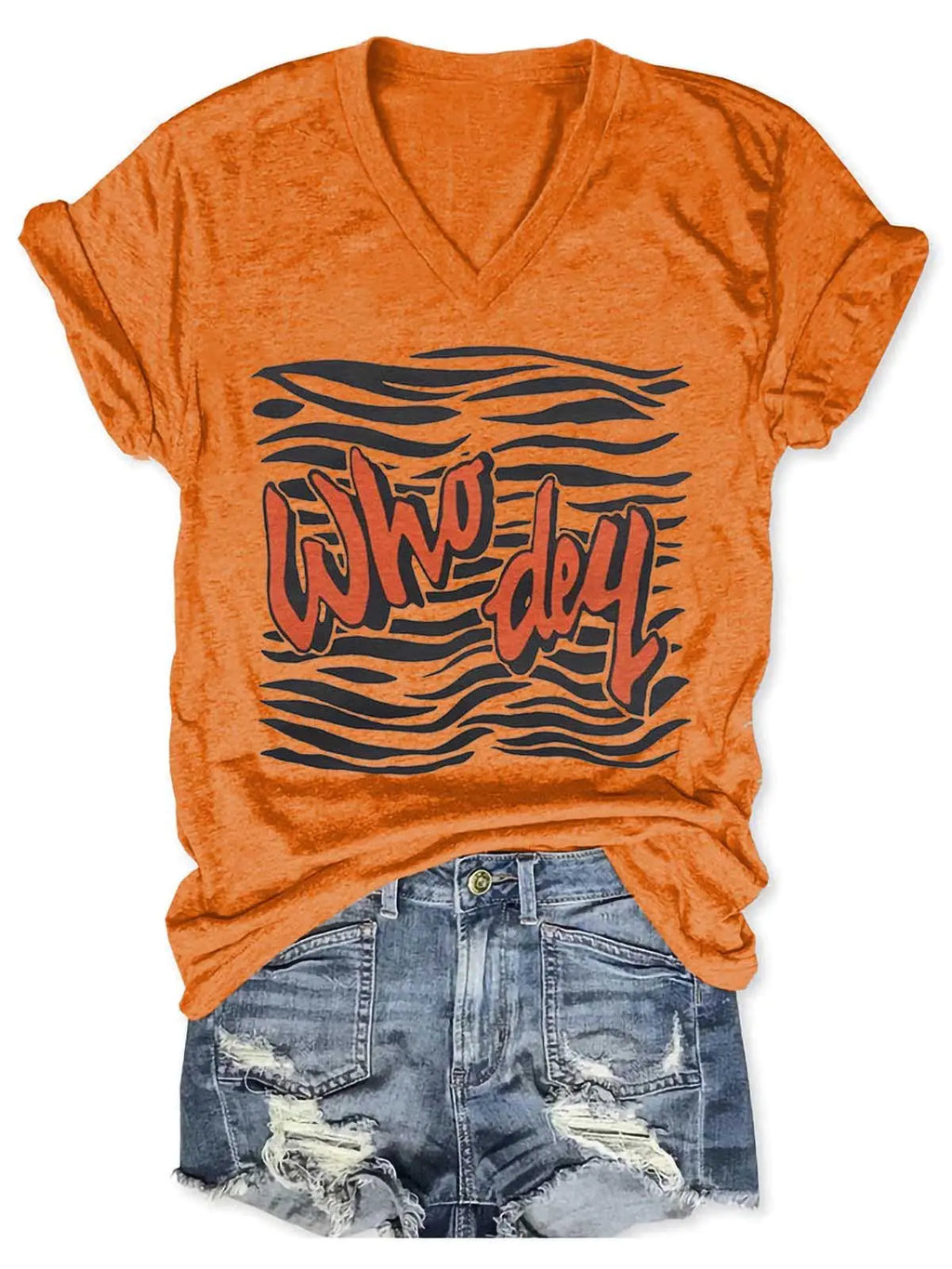 Women Who Dey Tiger V-Neck Shirt Pi-Mart
