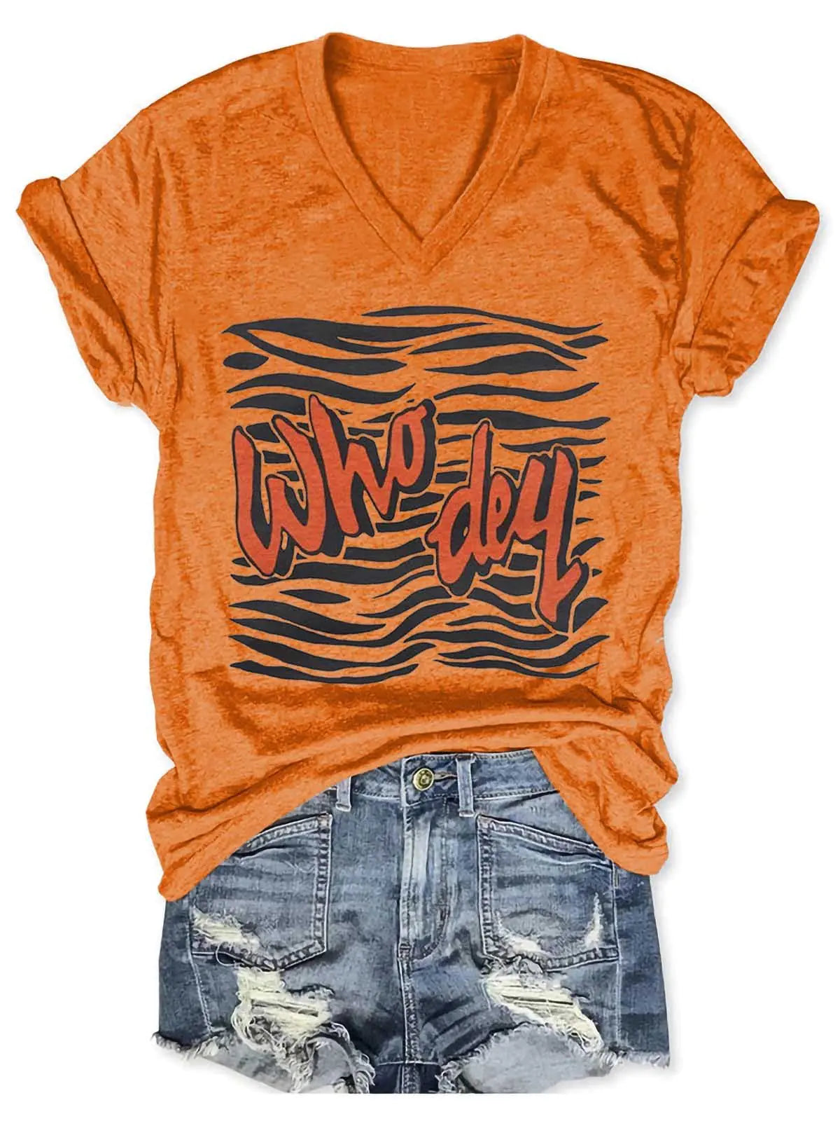 Women Who Dey Tiger V-Neck Shirt Pi-Mart