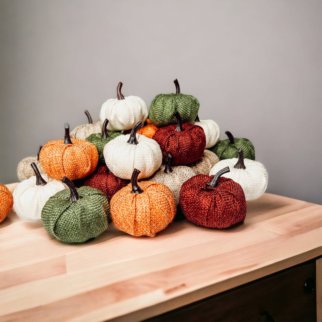 Jute Mini Pumpkins Rustic Fall Decor Set Handmade Jute Cotton Table Accents BandsCo Straps