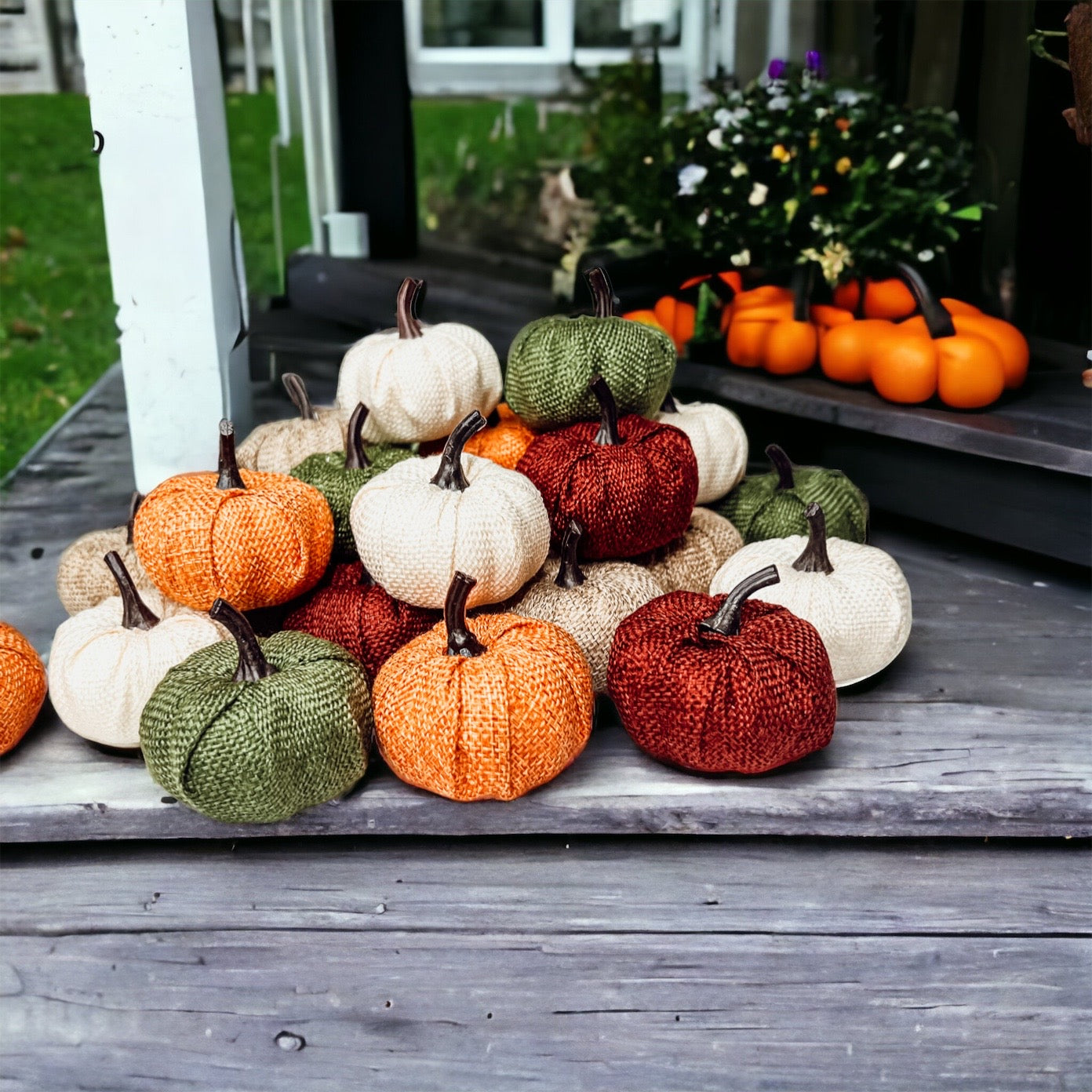 Jute Mini Pumpkins Rustic Fall Decor Set Handmade Jute Cotton Table Accents BandsCo Straps
