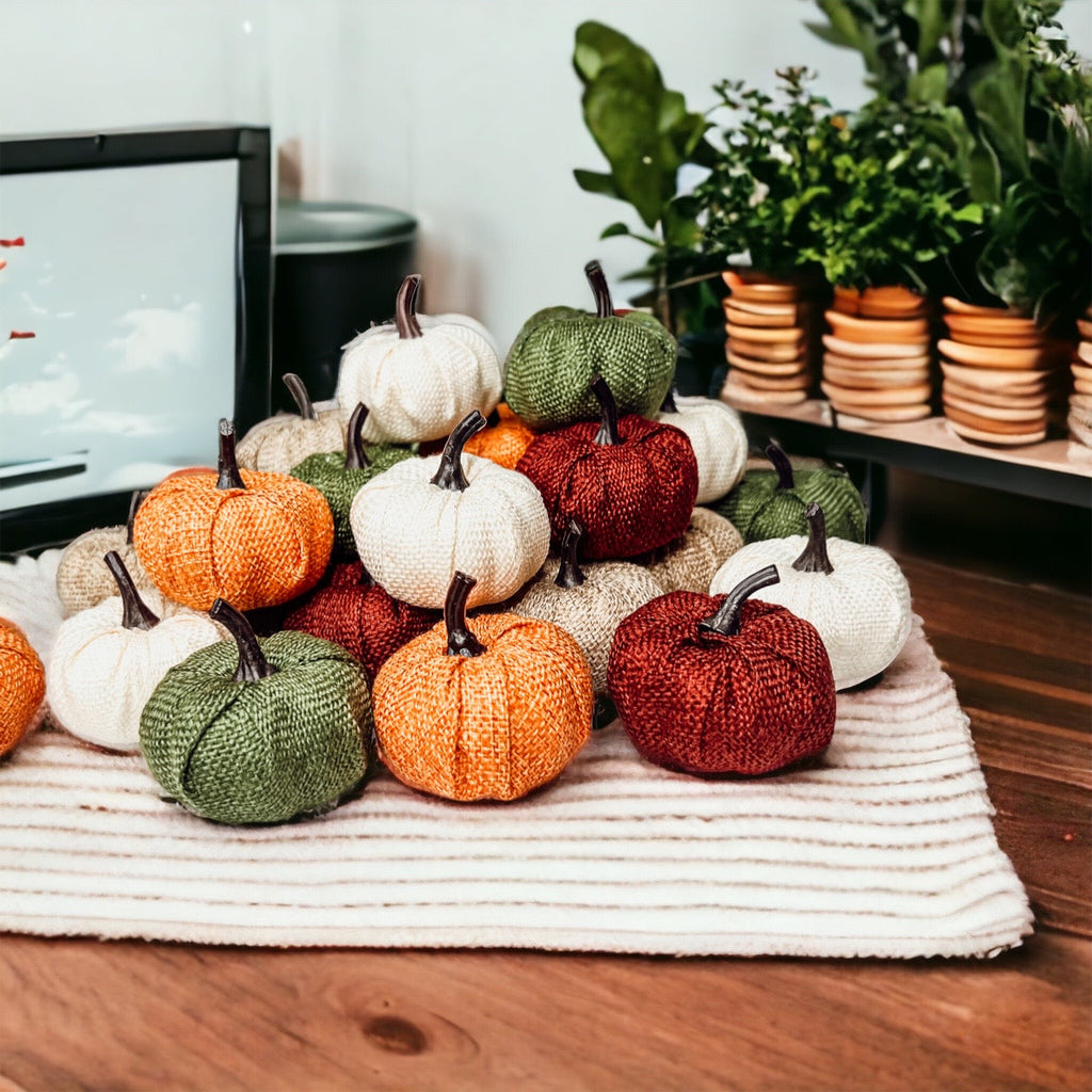 Jute Mini Pumpkins Rustic Fall Decor Set Handmade Jute Cotton Table Accents BandsCo Straps