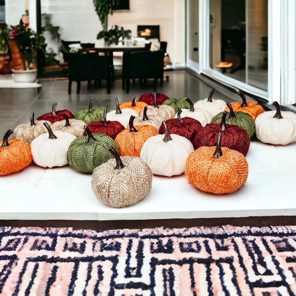 Jute Mini Pumpkins Rustic Fall Decor Set Handmade Jute Cotton Table Accents BandsCo Straps