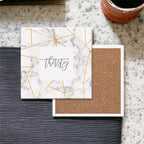 Golden Geometric Ceramic Coaster 4 Inch Cork Back Modern Thirsty Coaster Single Or Set BandsCo Straps