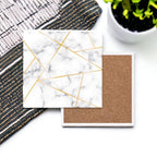 Golden Geometric Ceramic Coaster 4 Inch Cork Back Modern Thirsty Coaster Single Or Set BandsCo Straps