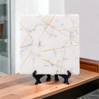 Golden Geometric Ceramic Coaster 4 Inch Cork Back Modern Thirsty Coaster Single Or Set BandsCo Straps