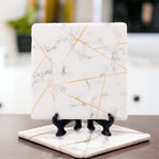 Golden Geometric Ceramic Coaster 4 Inch Cork Back Modern Thirsty Coaster Single Or Set BandsCo Straps