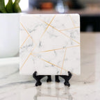 Golden Geometric Ceramic Coaster 4 Inch Cork Back Modern Thirsty Coaster Single Or Set BandsCo Straps