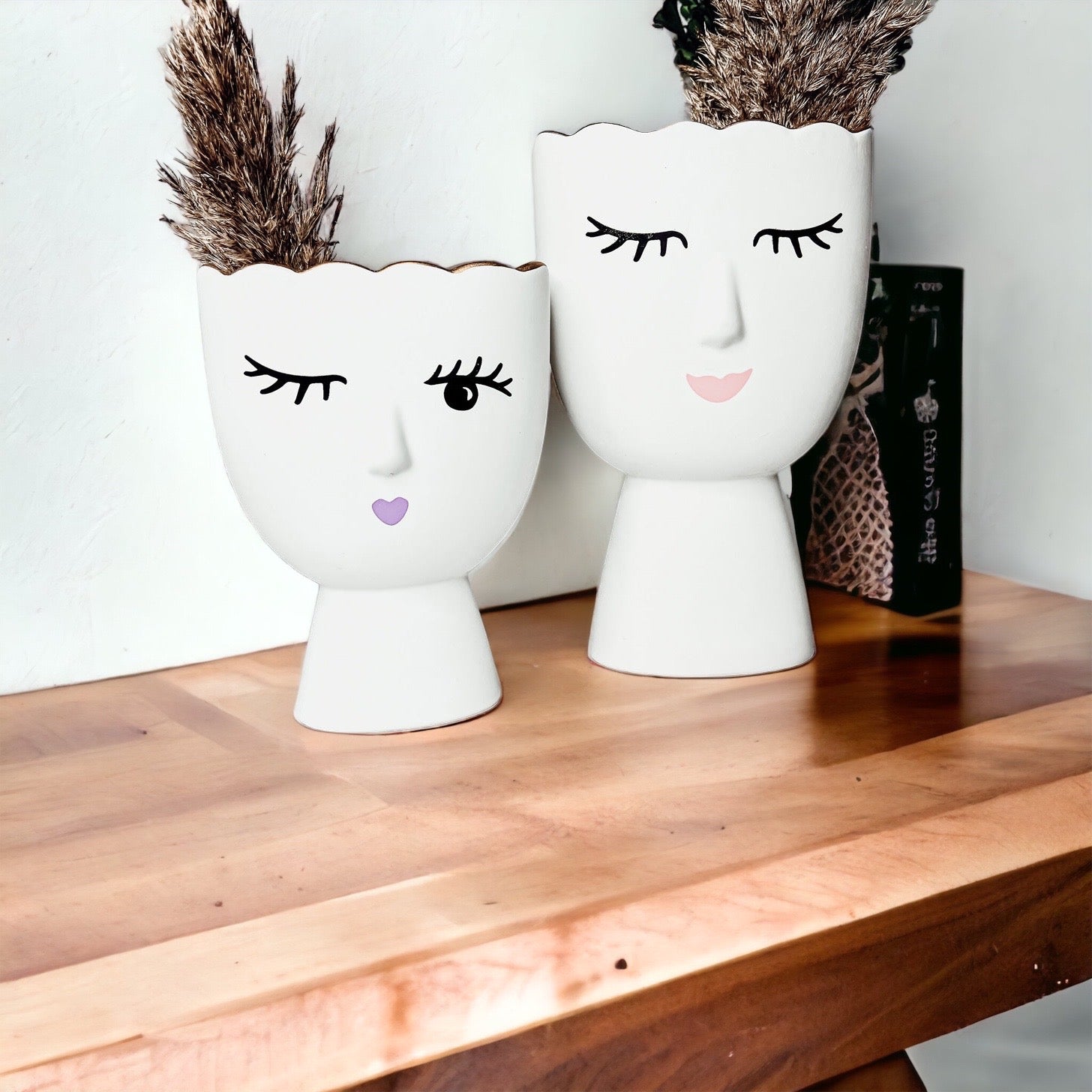 Coquette Porcelain Vases Set Of 2 Wink And Smile Ceramic Vases With Gold Trim Slim Vanity Decor BandsCo Straps