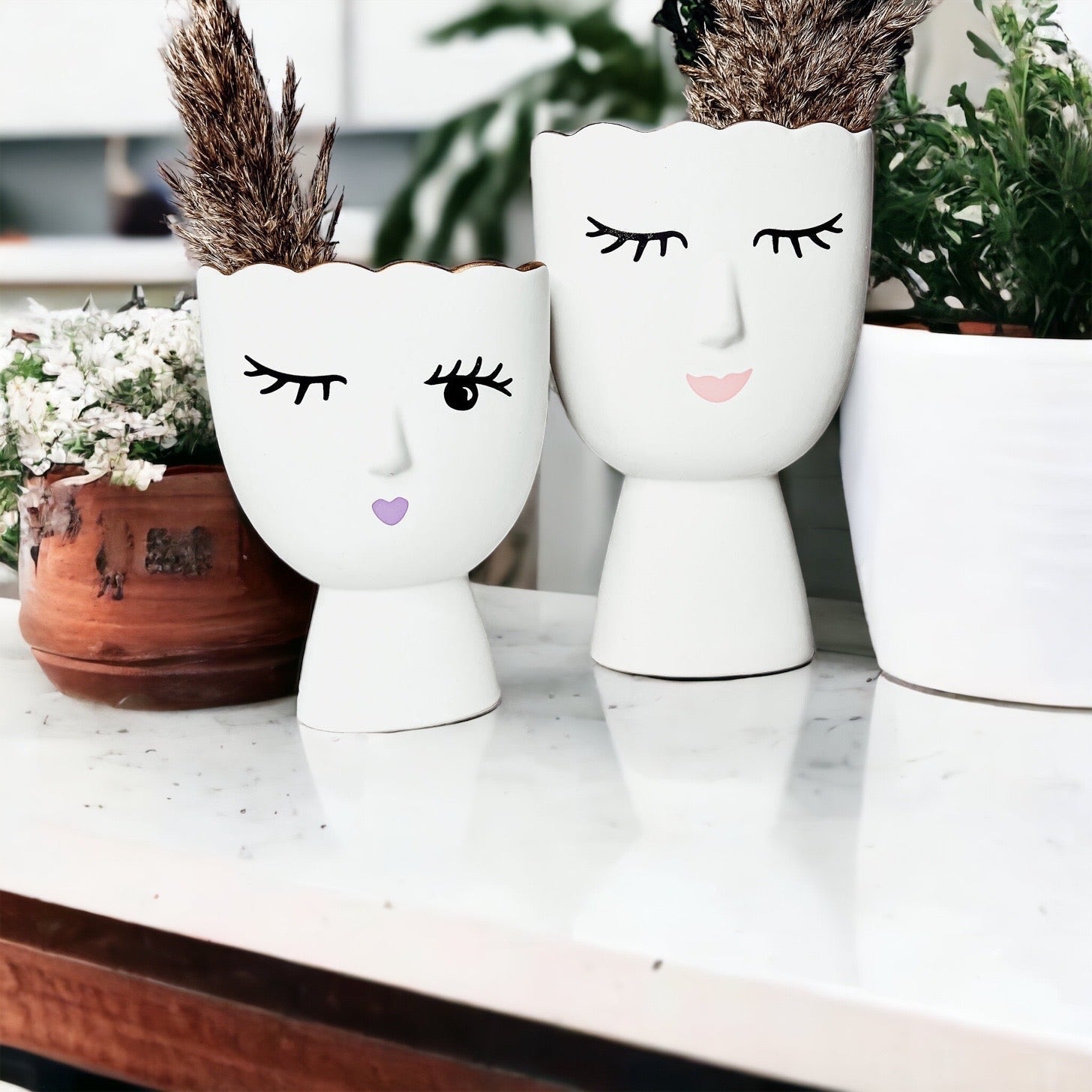 Coquette Porcelain Vases Set Of 2 Wink And Smile Ceramic Vases With Gold Trim Slim Vanity Decor BandsCo Straps