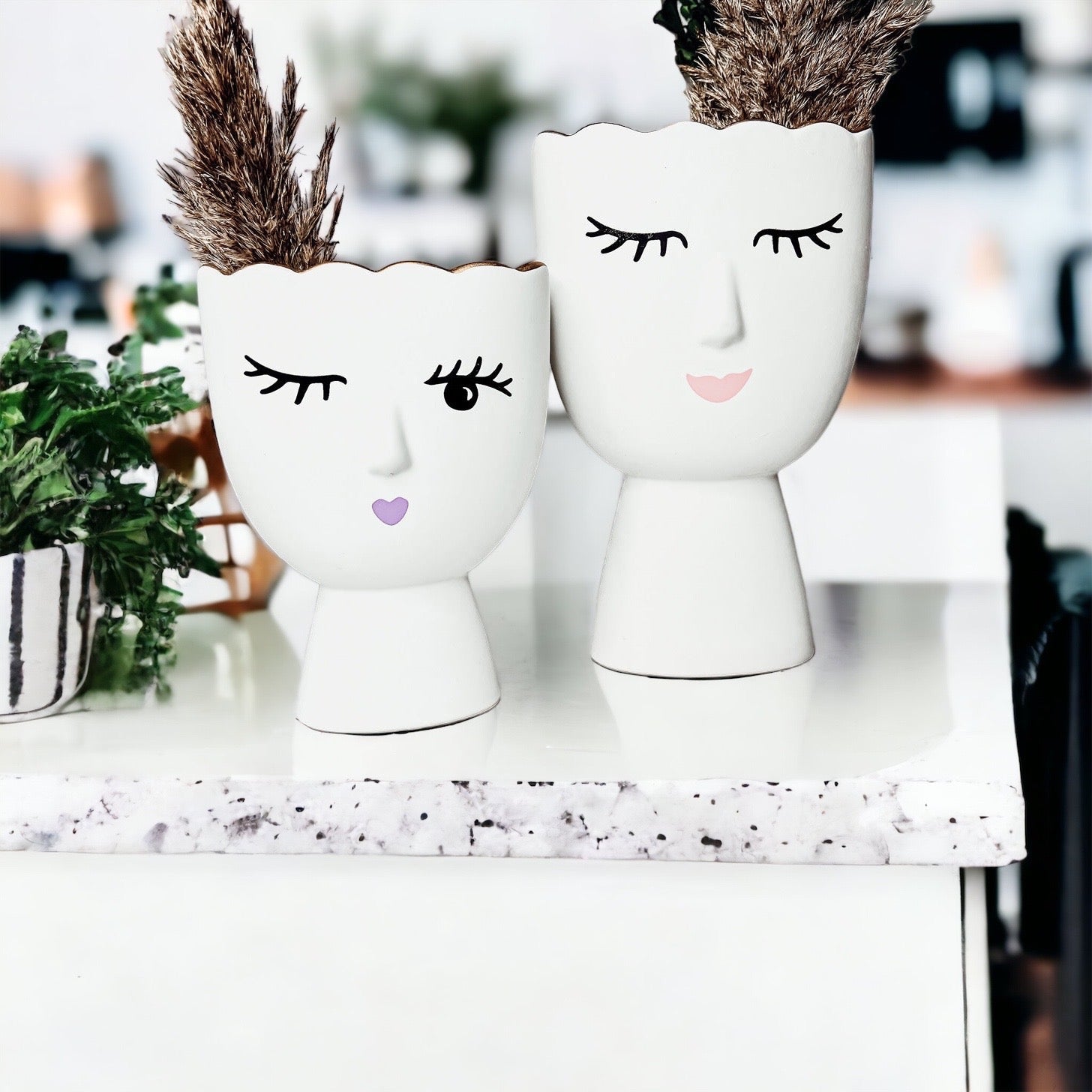 Coquette Porcelain Vases Set Of 2 Wink And Smile Ceramic Vases With Gold Trim Slim Vanity Decor BandsCo Straps