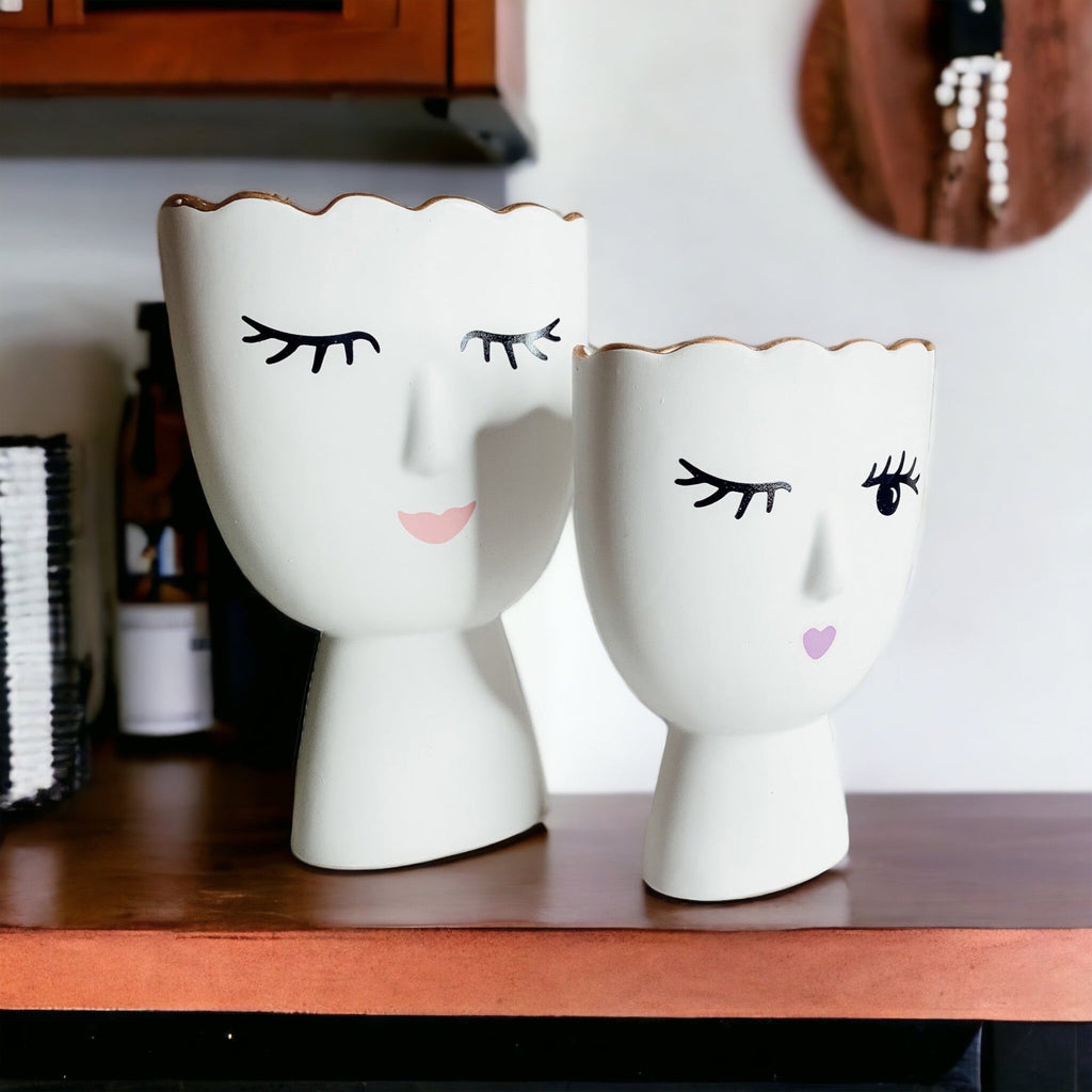Coquette Porcelain Vases Set Of 2 Wink And Smile Ceramic Vases With Gold Trim Slim Vanity Decor BandsCo Straps