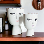 Coquette Porcelain Vases Set Of 2 Wink And Smile Ceramic Vases With Gold Trim Slim Vanity Decor BandsCo Straps