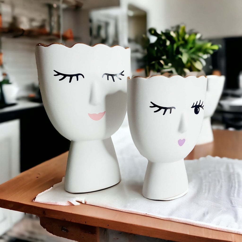 Coquette Porcelain Vases Set Of 2 Wink And Smile Ceramic Vases With Gold Trim Slim Vanity Decor BandsCo Straps