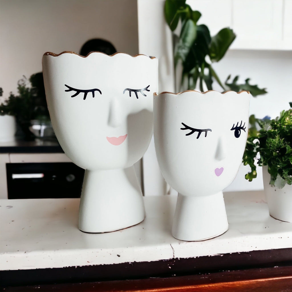 Coquette Porcelain Vases Set Of 2 Wink And Smile Ceramic Vases With Gold Trim Slim Vanity Decor BandsCo Straps