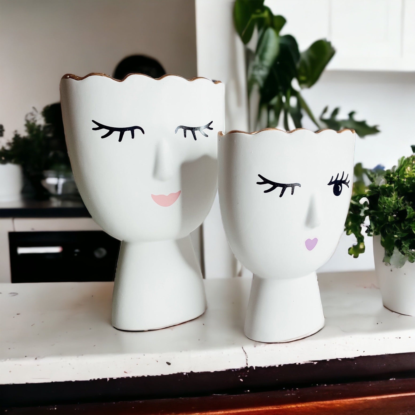 Coquette Porcelain Vases Set Of 2 Wink And Smile Ceramic Vases With Gold Trim Slim Vanity Decor BandsCo Straps