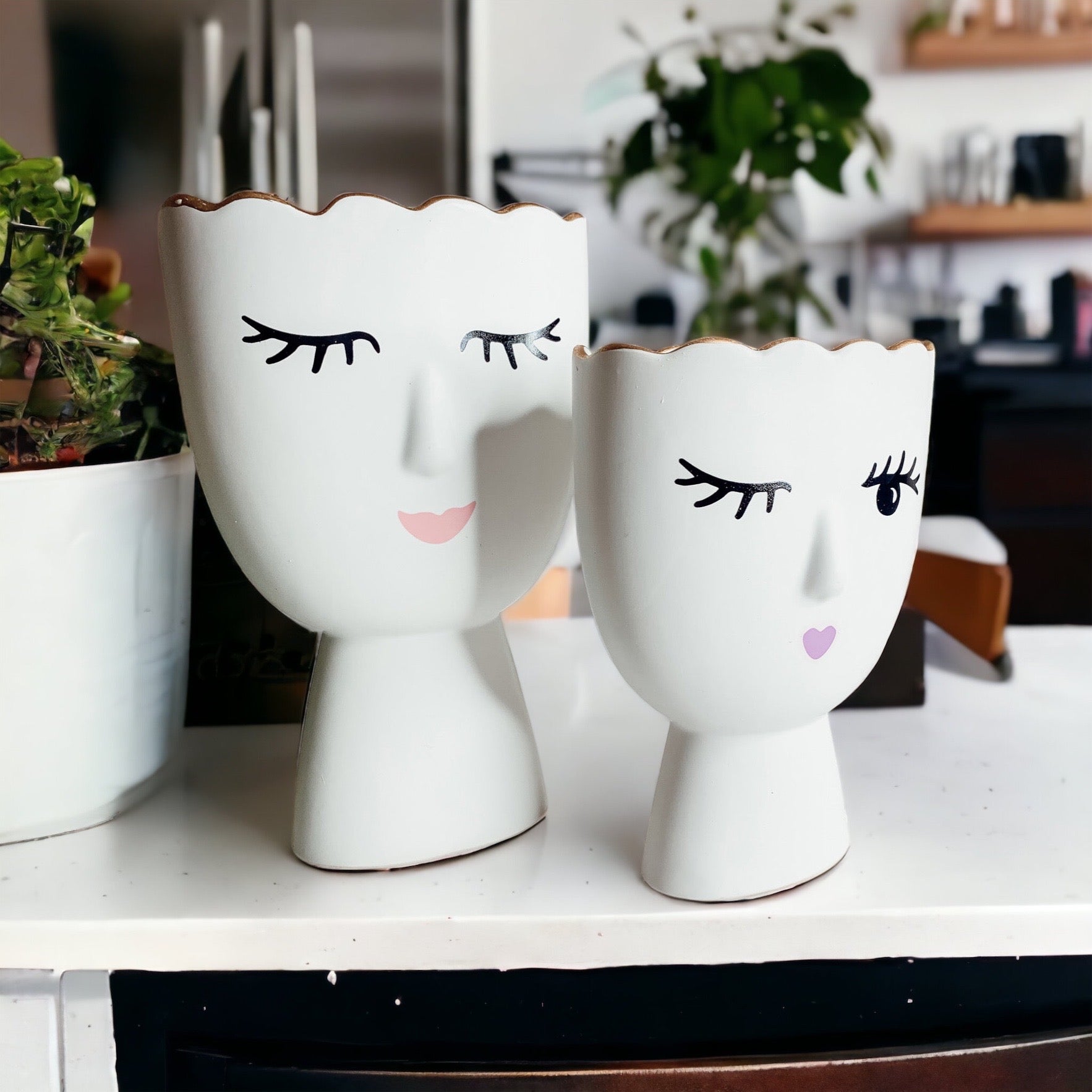 Coquette Porcelain Vases Set Of 2 Wink And Smile Ceramic Vases With Gold Trim Slim Vanity Decor BandsCo Straps