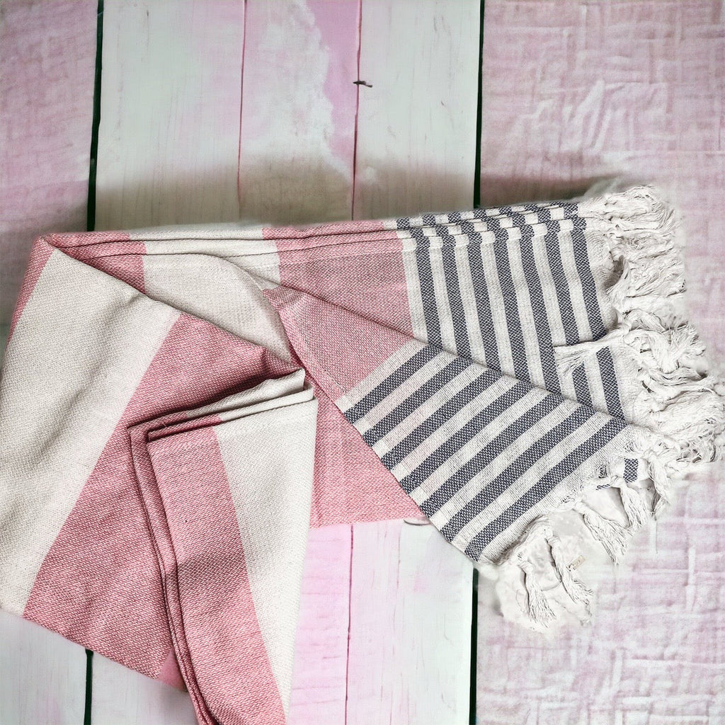 Mediterranean Cotton Bath Towel 180GSM Lightweight Gray Blue Summer BandsCo Straps