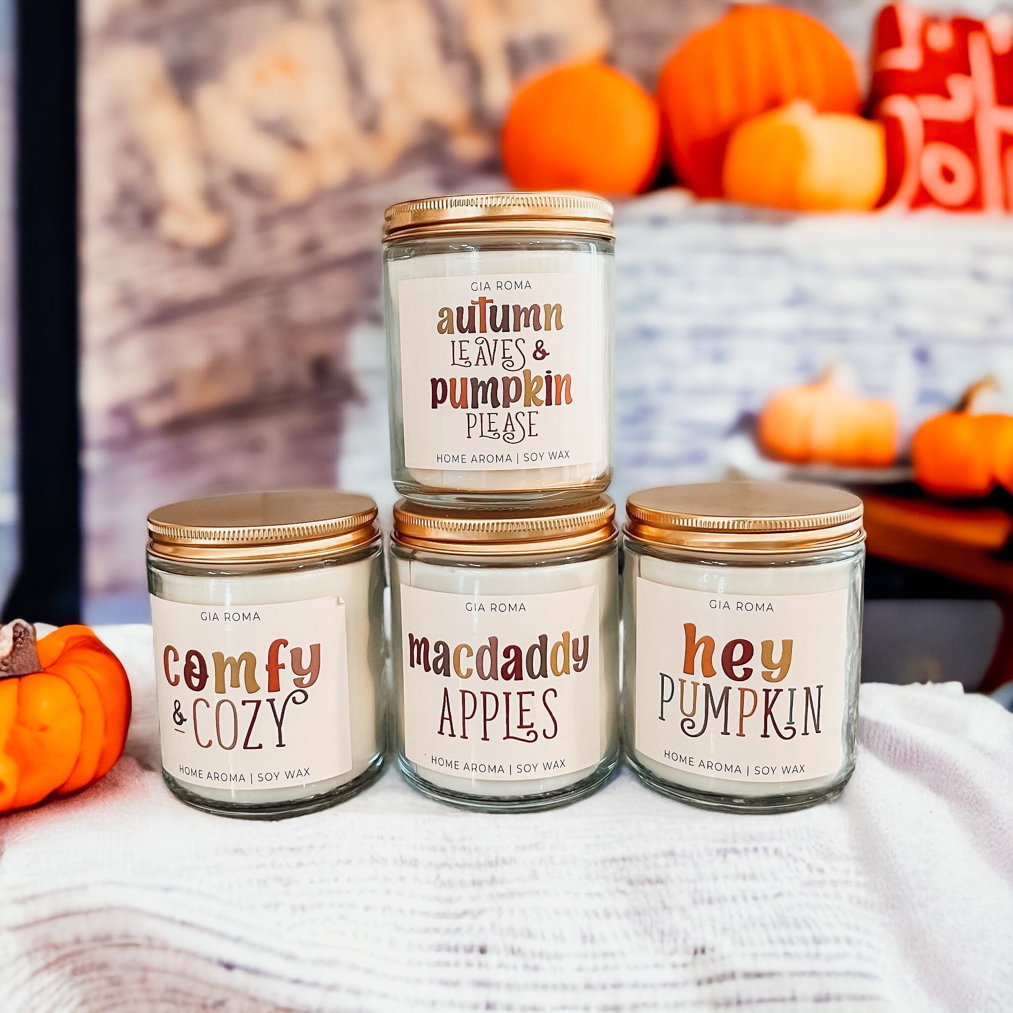 Pumpkin Spice Soy Candle 9oz Jar, Vanilla Whipped Cream Cinnamon BandsCo Straps