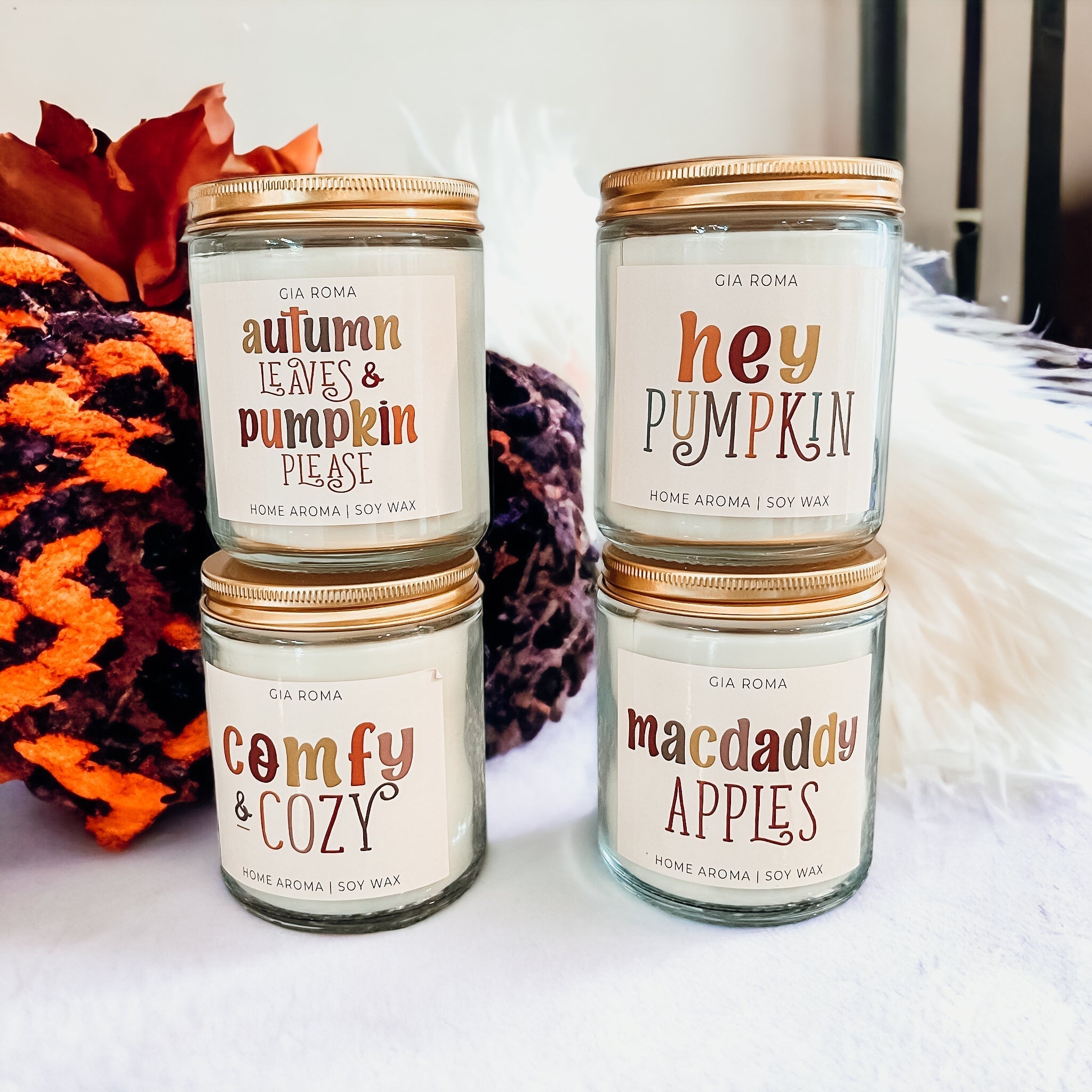 Pumpkin Spice Soy Candle 9oz Jar, Vanilla Whipped Cream Cinnamon BandsCo Straps