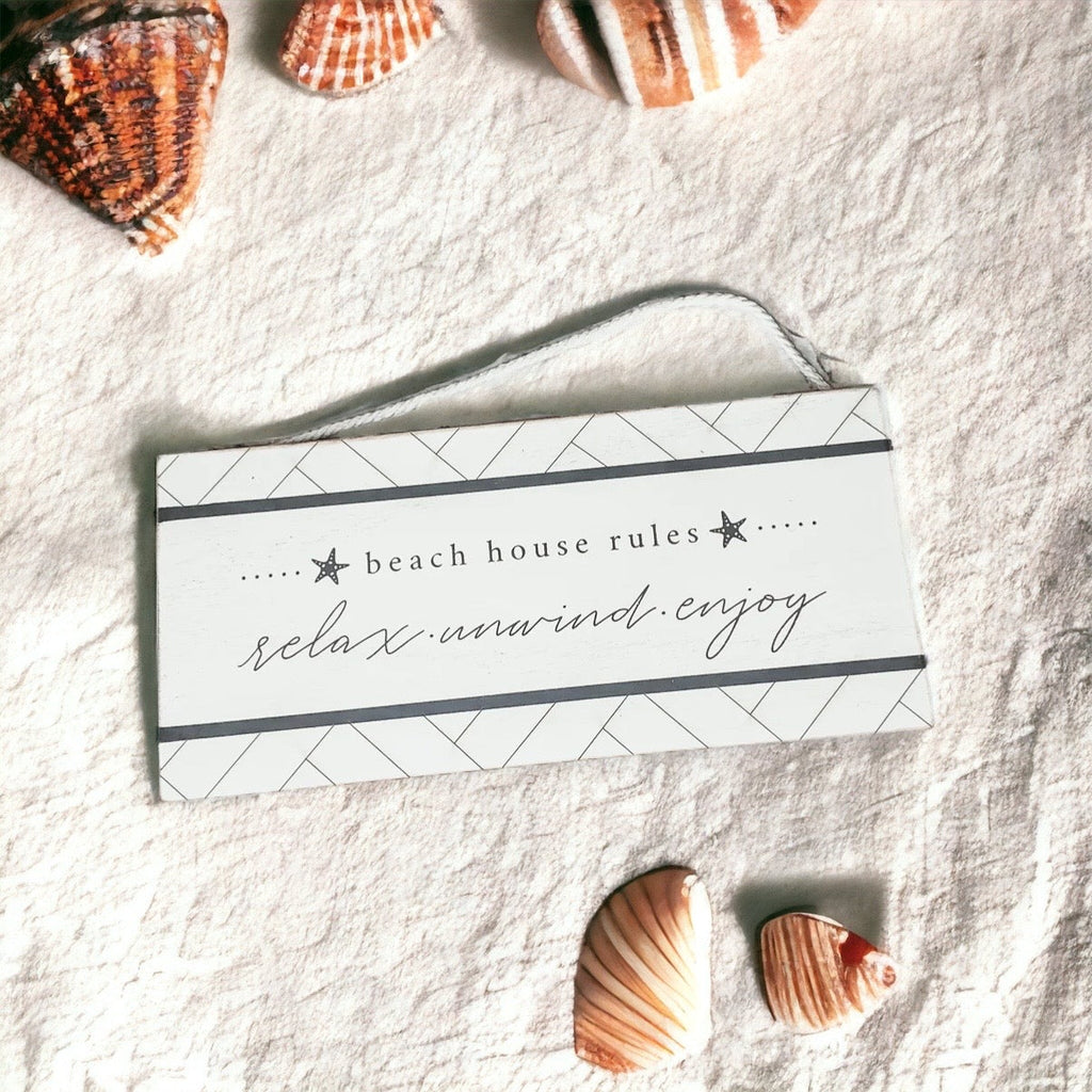 Beach House Hanging Signs - Coastal Door Wall Shelf Decor, 3 Styles, Summer BandsCo Straps