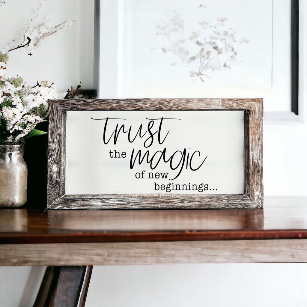 Rustic Wooden Magic Of New Beginnings Inspirational Sign Home Decor Gift BandsCo Straps