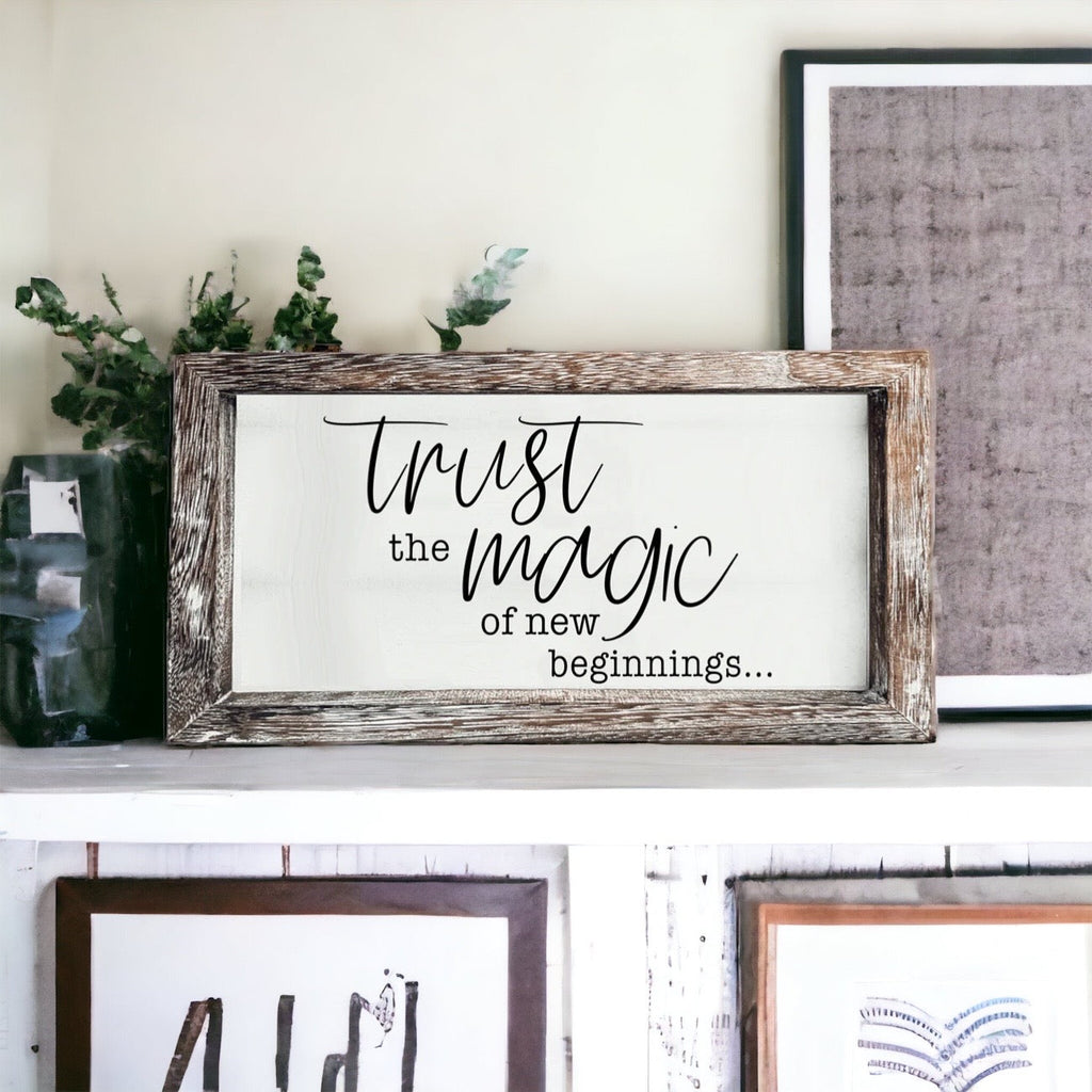 Rustic Wooden Magic Of New Beginnings Inspirational Sign Home Decor Gift BandsCo Straps