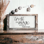 Rustic Wooden Magic Of New Beginnings Inspirational Sign Home Decor Gift BandsCo Straps